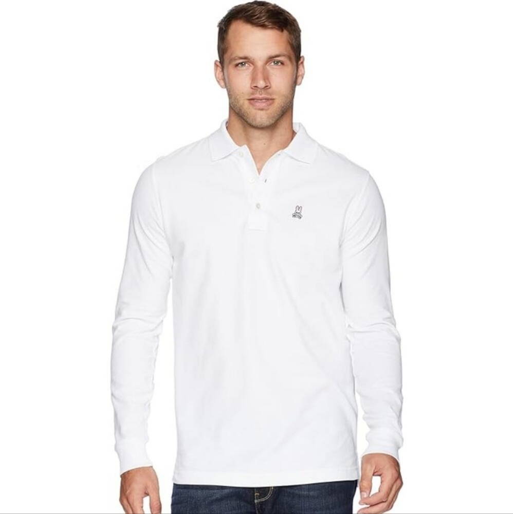 Psycho Bunny Long Sleeve Classic White Polo Shirt - 6/L